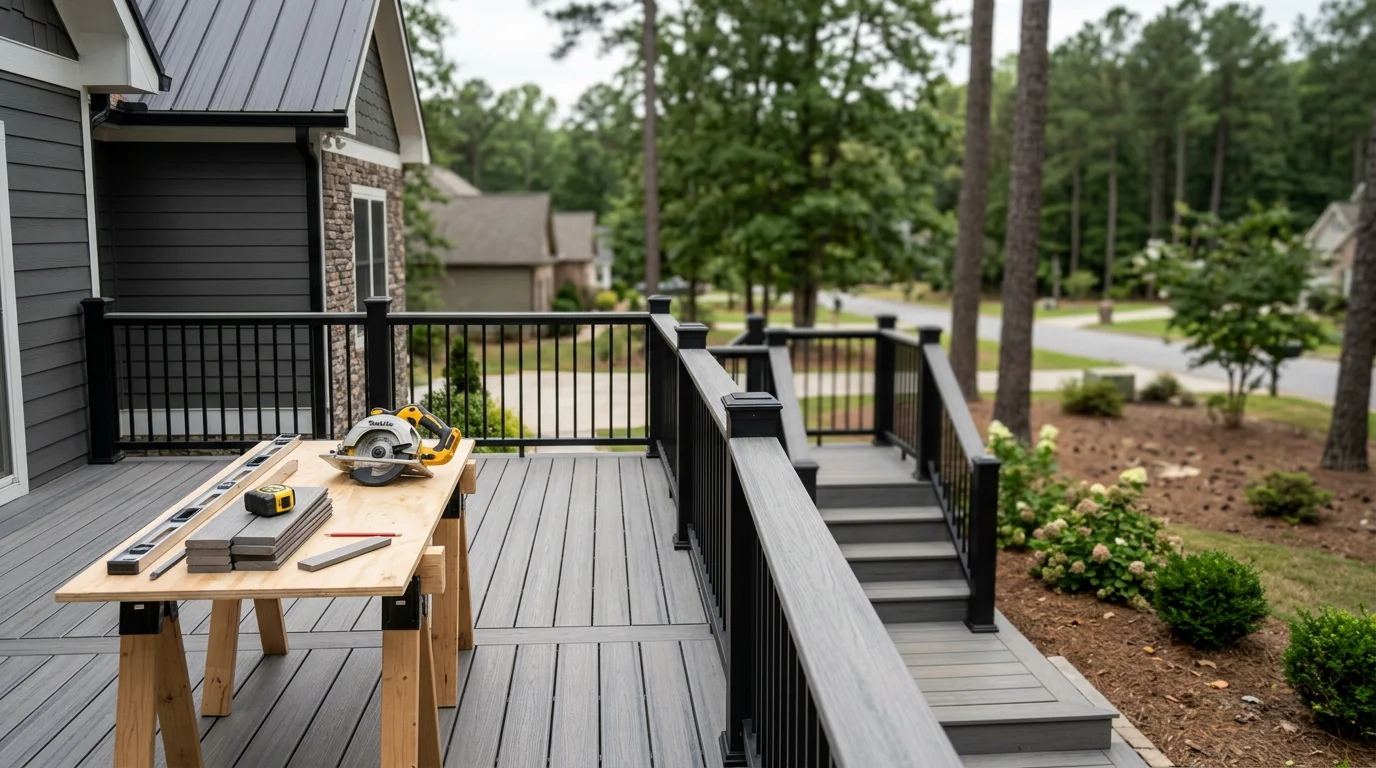 Custom deck with composite decking and pergola in North Georgia
