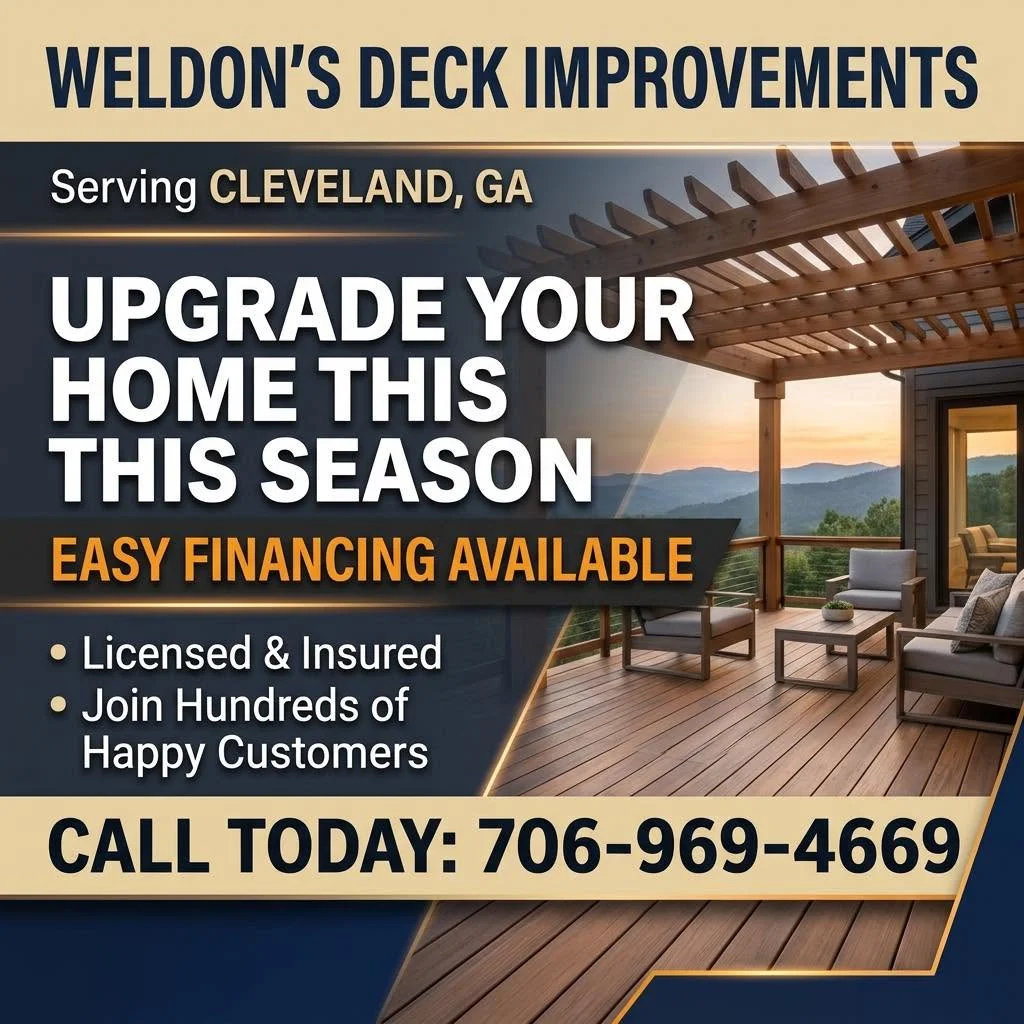 Composite deck with wooden pergola, mountain view, outdoor furniture, glass doors